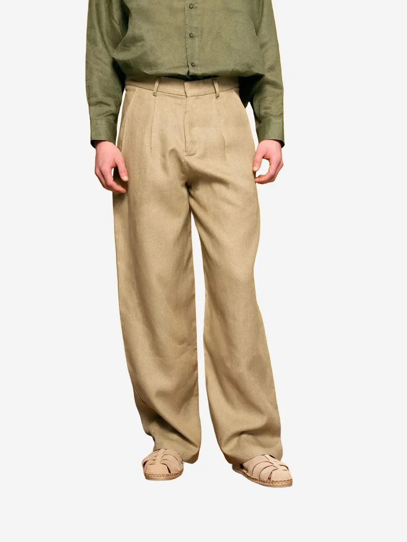 جيستو بنطلون كتان جيستو مطوي مستقيم الساق